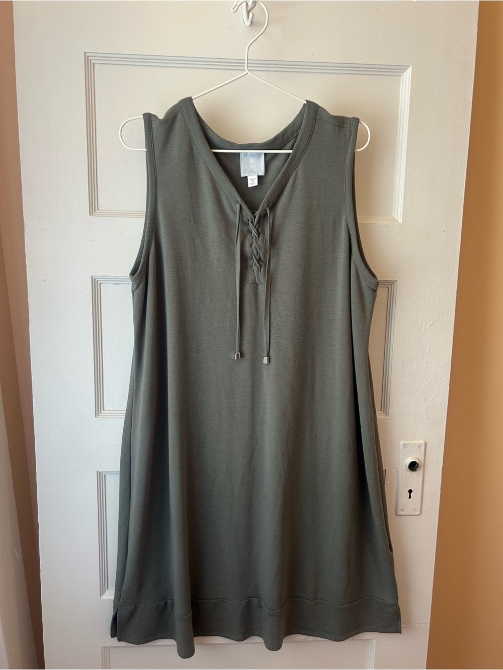 Saturday/Sunday Lace-Up Shift Dress in Olive Green